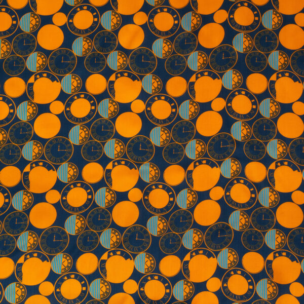Viscose digital printed Twill – Clocks Orange